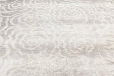 Doris Leslie Blau Collection Modern White Flower Hand Knotted Silk Runner