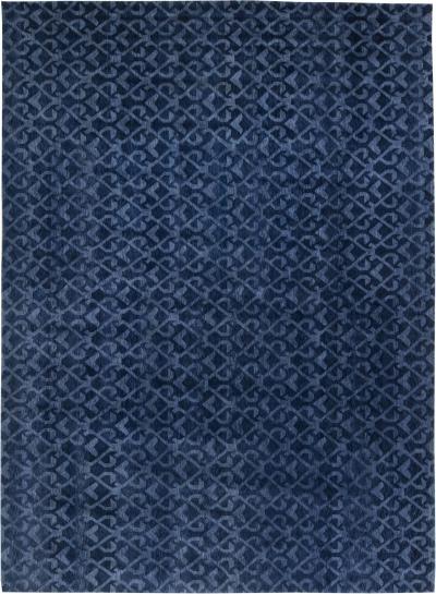 Doris Leslie Blau Collection Navy Blue Geometric Handcrafted Pashmina Euro Rug