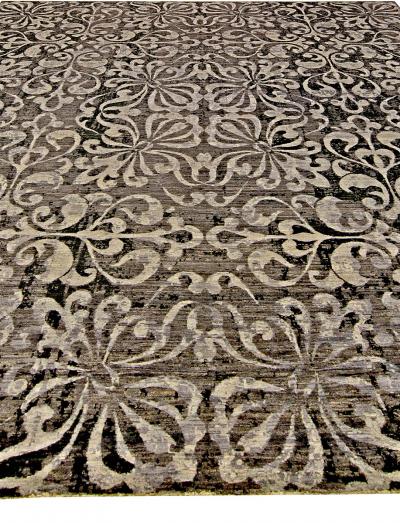 Doris Leslie Blau Collection Passion Flowers Rug in Black and Silver Gray