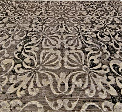 Doris Leslie Blau Collection Passion Flowers Rug in Black and Silver Gray