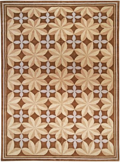 Doris Leslie Blau Collection Pinwheel Design Brown Beige Handmade Wool Rug
