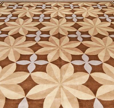 Doris Leslie Blau Collection Pinwheel Design Brown Beige Handmade Wool Rug