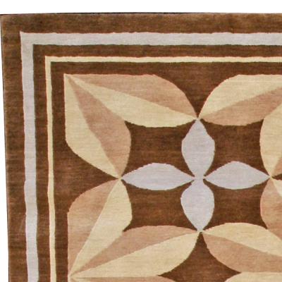 Doris Leslie Blau Collection Pinwheel Design Brown Beige Handmade Wool Rug
