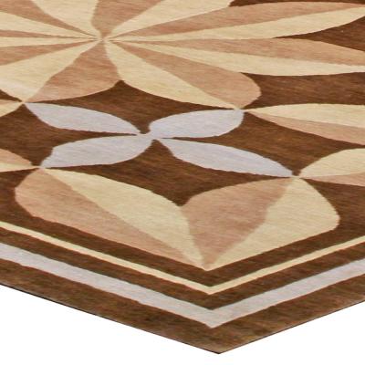 Doris Leslie Blau Collection Pinwheel Design Brown Beige Handmade Wool Rug