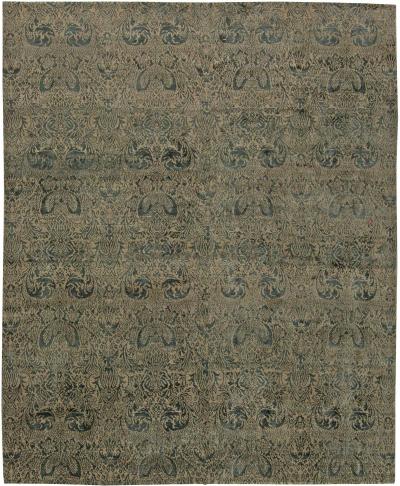 Doris Leslie Blau Collection S10 Tibetan Floral Design Rug in Dark Green Gold