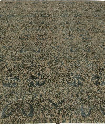 Doris Leslie Blau Collection S10 Tibetan Floral Design Rug in Dark Green Gold