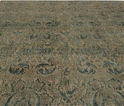 Doris Leslie Blau Collection S10 Tibetan Floral Design Rug in Dark Green Gold