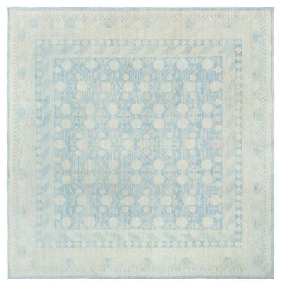 Doris Leslie Blau Collection Samarkand Pastel Blue and Cream Handwoven Wool Rug