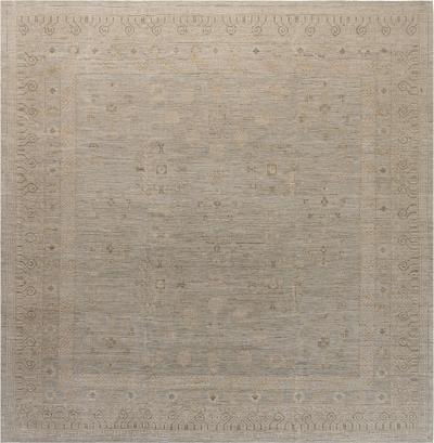Doris Leslie Blau Collection Square Samarkand Botanic Beige and Gray Rug