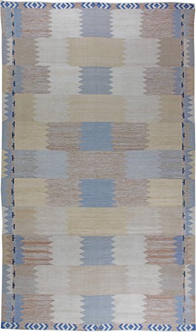 Doris Leslie Blau Collection Swedish Design Blue Beige and Cream Flat Weave Rug