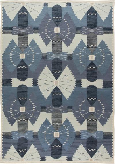Doris Leslie Blau Collection Swedish Design Blue and White Flat Woven Wool Rug