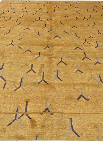 Doris Leslie Blau Collection Tibetan Gold Yellow and Navy Blue Wool and Silk Rug