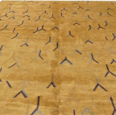 Doris Leslie Blau Collection Tibetan Gold Yellow and Navy Blue Wool and Silk Rug