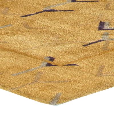 Doris Leslie Blau Collection Tibetan Gold Yellow and Navy Blue Wool and Silk Rug