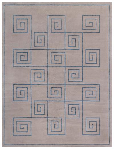 Doris Leslie Blau Collection Tibetan Greek Key Blue and Beige Handmade Rug