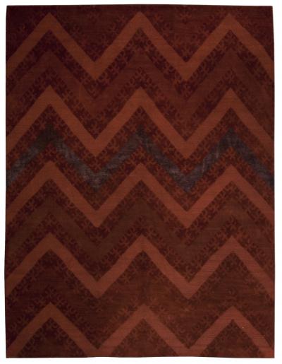 Doris Leslie Blau Collection Tibetan Zig Zag Design Red Handwoven Wool Rug