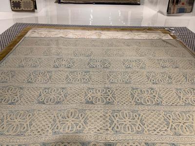 Doris Leslie Blau Collection Vespero Beige Blue and White Hand Knotted Wool Rug