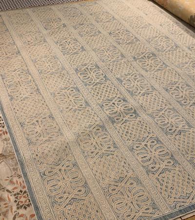 Doris Leslie Blau Collection Vespero Beige Blue and White Hand Knotted Wool Rug