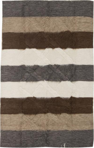 Doris Leslie Blau Taurus Collection Striped Brown White Gray Goat Hair Rug