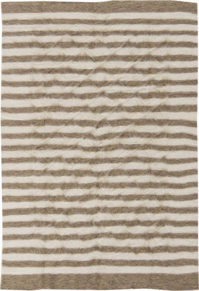 Doris Leslie Blau Taurus Collection Striped White Brown Goat Hair Handmade Rug