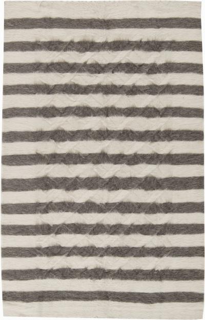 Doris Leslie Blau Taurus Collection Striped White Gray Goat Hair Rug