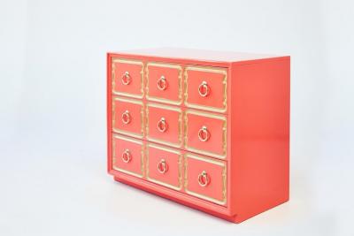 Dorothy Draper AUTHENTIC DOROTHY DRAPER ESPANA CHEST IN CORAL LACQUER