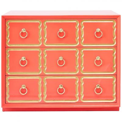 Dorothy Draper AUTHENTIC DOROTHY DRAPER ESPANA CHEST IN CORAL LACQUER