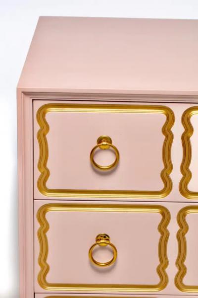 Dorothy Draper Authentic Dorothy Draper Espa a Chest Lacquered in Pink Gold circa 1955