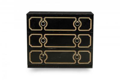 Dorothy Draper Dorothy Draper Mid Century American Black and Gold Painted 3 Drawer Chest