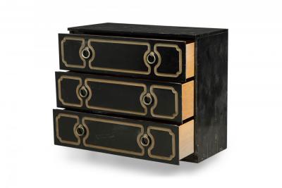 Dorothy Draper Dorothy Draper Mid Century American Black and Gold Painted 3 Drawer Chest