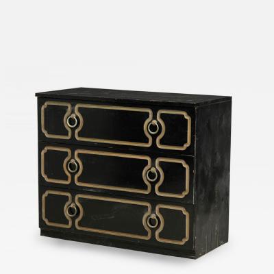 Dorothy Draper Dorothy Draper Mid Century American Black and Gold Painted 3 Drawer Chest