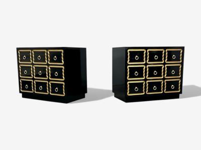 Dorothy Draper Dorothy Draper Style Hollywood Regency Black Lacquer Gilt Brass Commodes