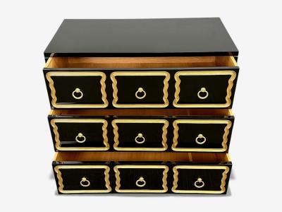 Dorothy Draper Dorothy Draper Style Hollywood Regency Black Lacquer Gilt Brass Commodes