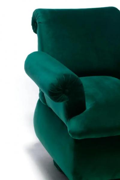 Dorothy Draper Dorothy Draper Style Hollywood Regency Swivel Arm Chairs in Emerald Velvet
