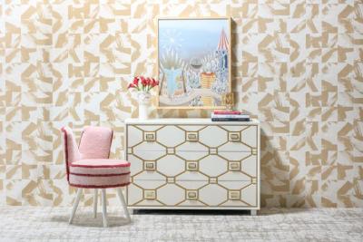 Dorothy Draper Dorothy Draper Viennese Collection Ivory Chest with Gold Incised Drawers