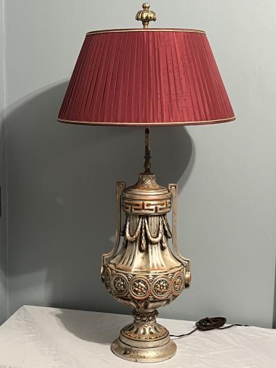 Dorothy Draper EXQUISITE PAIR OF SILVERED NEOCLASSICAL URN PLASTER LAMPS BY DOROTHY DRAPER