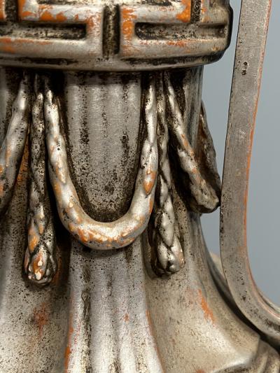 Dorothy Draper EXQUISITE PAIR OF SILVERED NEOCLASSICAL URN PLASTER LAMPS BY DOROTHY DRAPER
