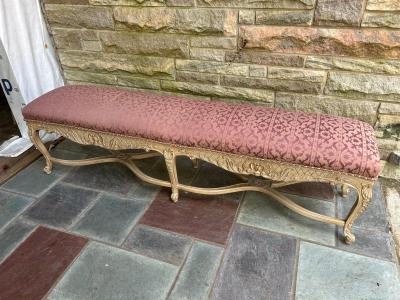 Dorothy Draper Elegant Italian Hollywood Regency Carved Wood Bench Dorothy Draper style