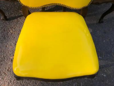 Dorothy Draper Exciting Set of 6 French Provincial Yellow Patent Leather Dining Chairs