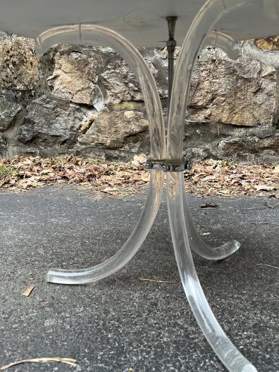 Dorothy Draper GOLD GARLAND WOOD TOP WITH GRACEFUL LUCITE BASE END TABLES BY DOROTHY DRAPER