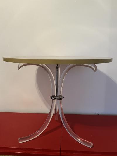 Dorothy Draper GOLD GARLAND WOOD TOP WITH GRACEFUL LUCITE BASE END TABLES BY DOROTHY DRAPER