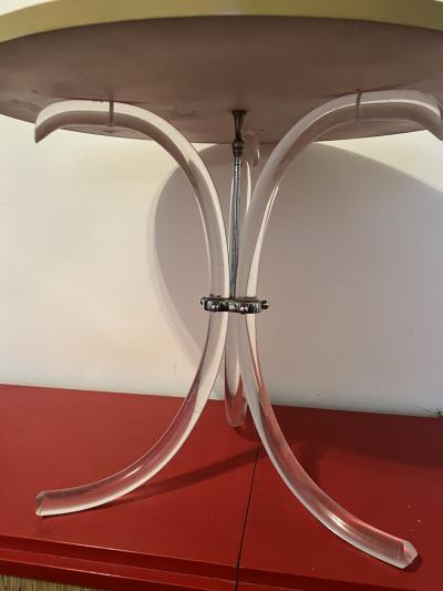 Dorothy Draper GOLD GARLAND WOOD TOP WITH GRACEFUL LUCITE BASE END TABLES BY DOROTHY DRAPER