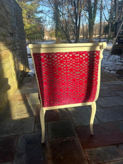 Dorothy Draper Gorgeous Hollywood Regency Antique Swan Bench Cut Velvet Upholstered