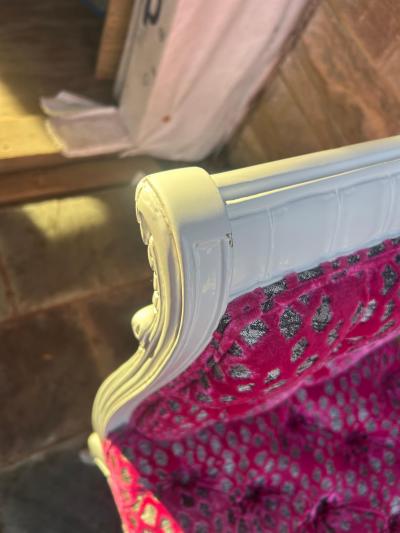 Dorothy Draper Gorgeous Hollywood Regency Antique Swan Bench Cut Velvet Upholstered