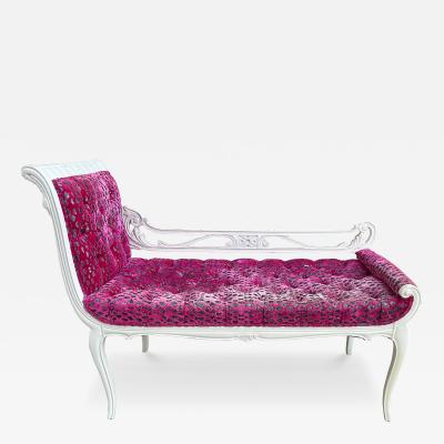 Dorothy Draper Gorgeous Hollywood Regency Antique Swan Bench Cut Velvet Upholstered