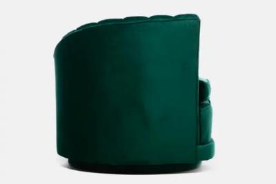 Dorothy Draper Hollywood Regency Glamorous Asymmetrical Swivel Chairs in Emerald Green Velvet