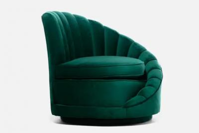 Dorothy Draper Hollywood Regency Glamorous Asymmetrical Swivel Chairs in Emerald Green Velvet