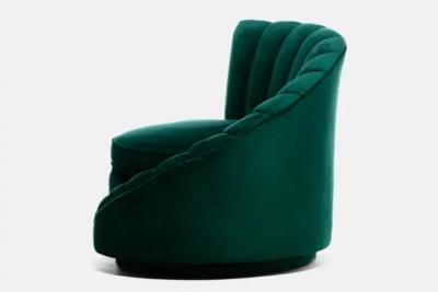 Dorothy Draper Hollywood Regency Glamorous Asymmetrical Swivel Chairs in Emerald Green Velvet