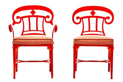 Dorothy Draper Hollywood Regency Style Set of 16 Indoor Outdoor Tangerine Orange Dining Chairs