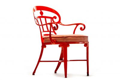 Dorothy Draper Hollywood Regency Style Set of 16 Indoor Outdoor Tangerine Orange Dining Chairs